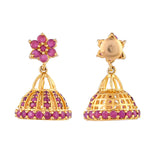 Cz Traditional Gold Plated Red Jhumka Earrings