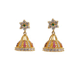 Cz Traditional Gold Plated Red & Green Jhumka Earrings