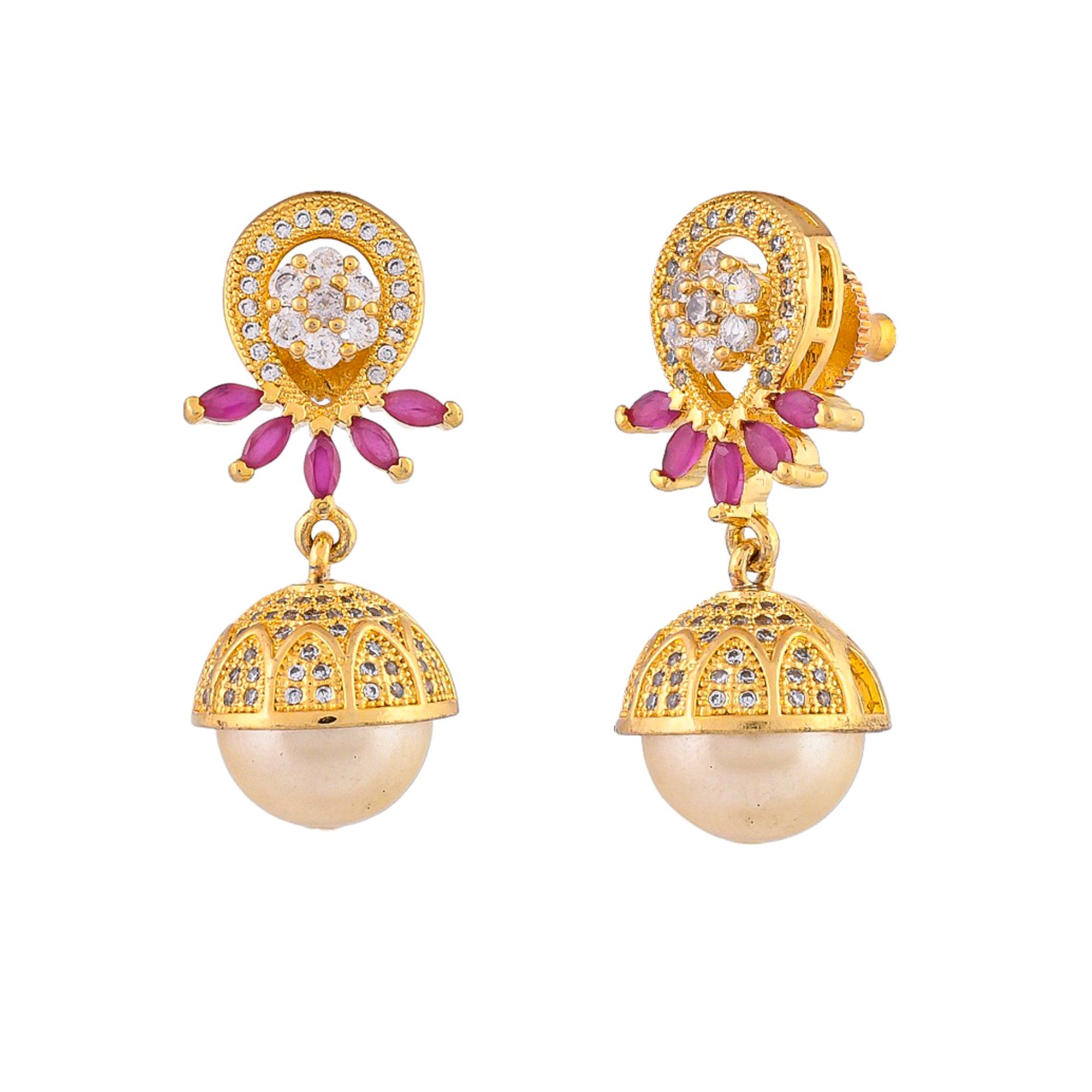 Delicate Jhumki Earrings With Pearl Droppings