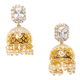 American Diamond CZ Traditional Gold Plated White Brass Jhumka Earrings for Women
