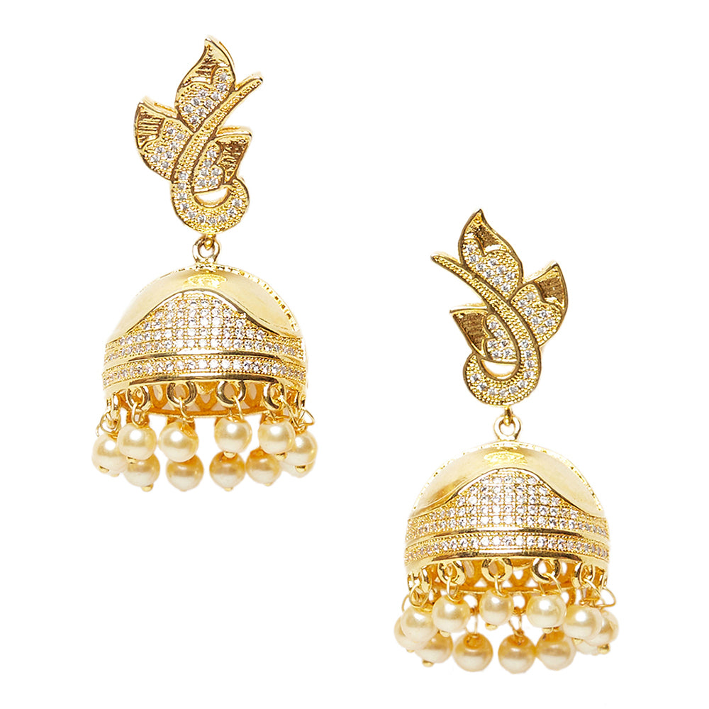 American Diamond CZ Traditional Gold Plated White Brass Jhumka ...
