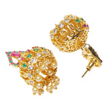 American Diamond CZ Traditional Gold Plated Red & Green Brass Jhumka Earrings for Women