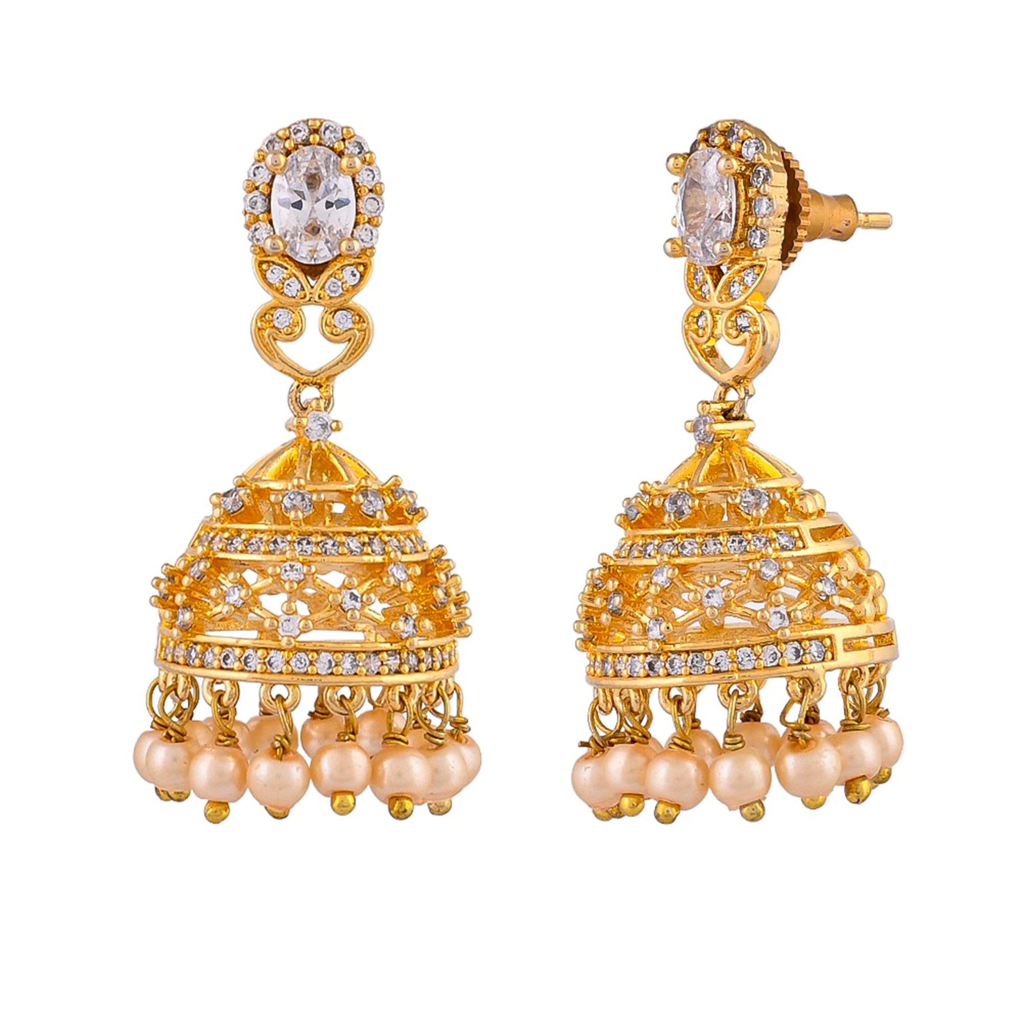 Gold Toned Cz Studded Earrings