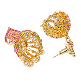 CZ Traditional Gold Plated Red Jhumka Earrings