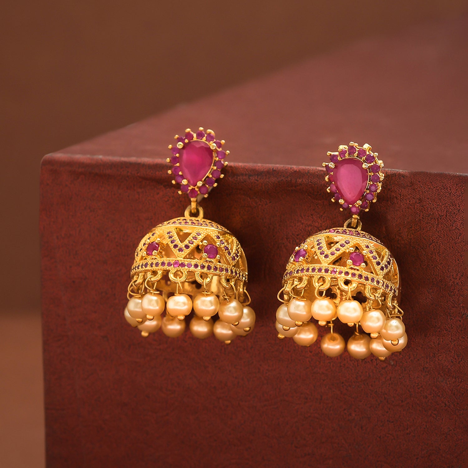 Buy Voylla Swarnam Floral Golden Jhumka Earrings Online at Low Prices in  India - Paytmmall.com