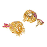 American Diamond CZ Traditional Gold Plated Red Brass Jhumka Earrings for Women
