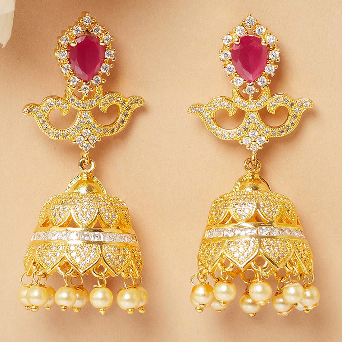 Studio Voylla Silver-Plated & Red Dome Shaped Jhumkas Price in India, Full  Specifications & Offers | DTashion.com