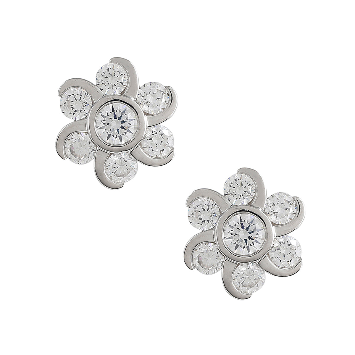 925 Sterling Silver CZ Floral Stud Earrings
