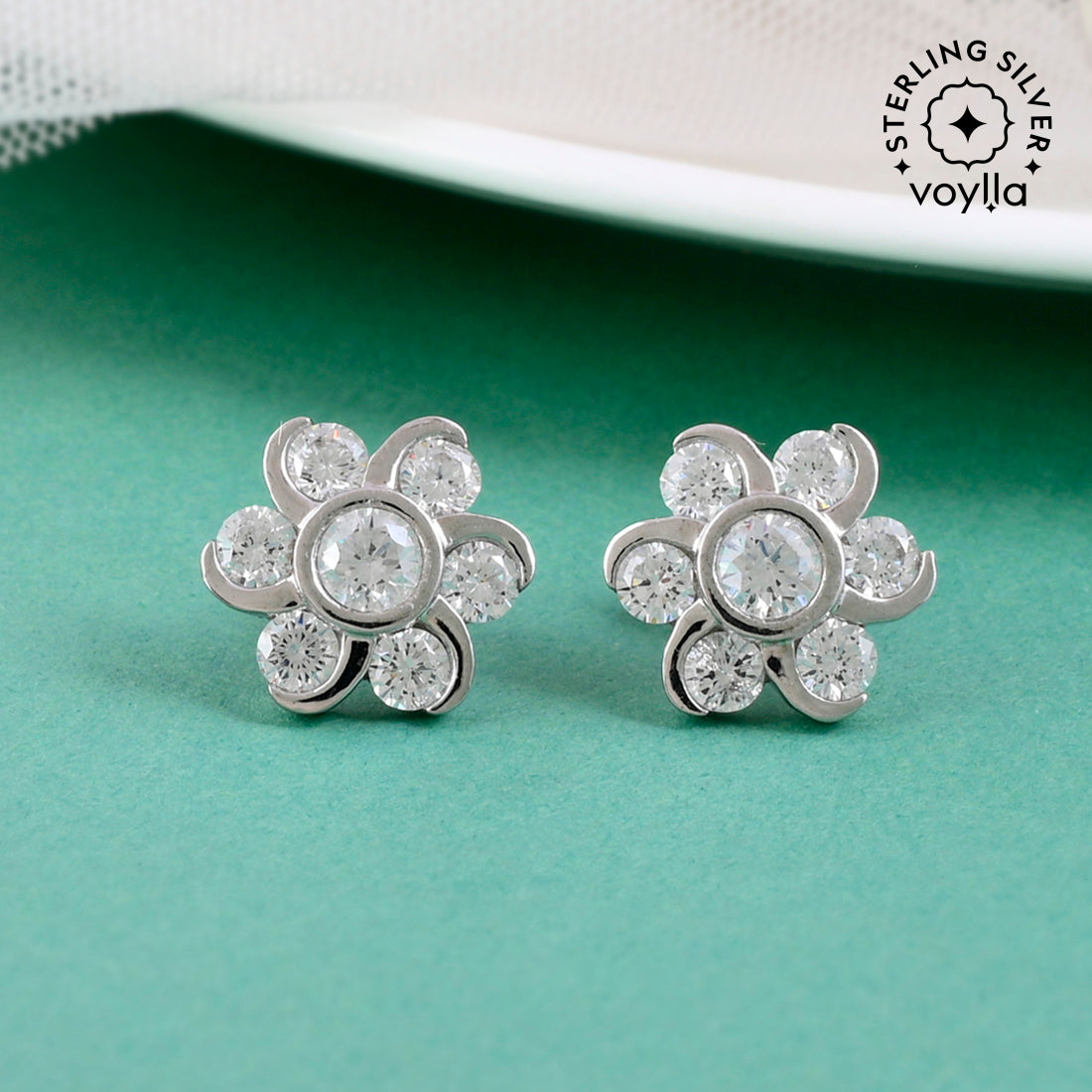 925 Sterling Silver CZ Floral Stud Earrings – VOYLLA