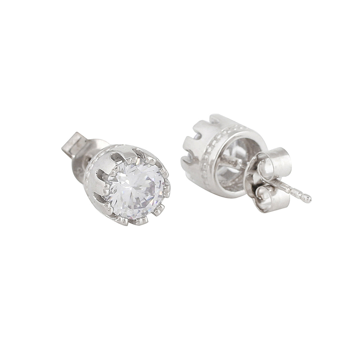 925 Sterling Silver CZ Stone Twirl Stud Earrings