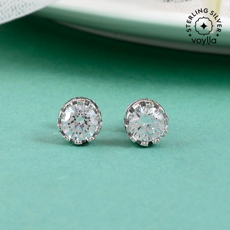 925 Sterling Silver CZ Stone Twirl Stud Earrings