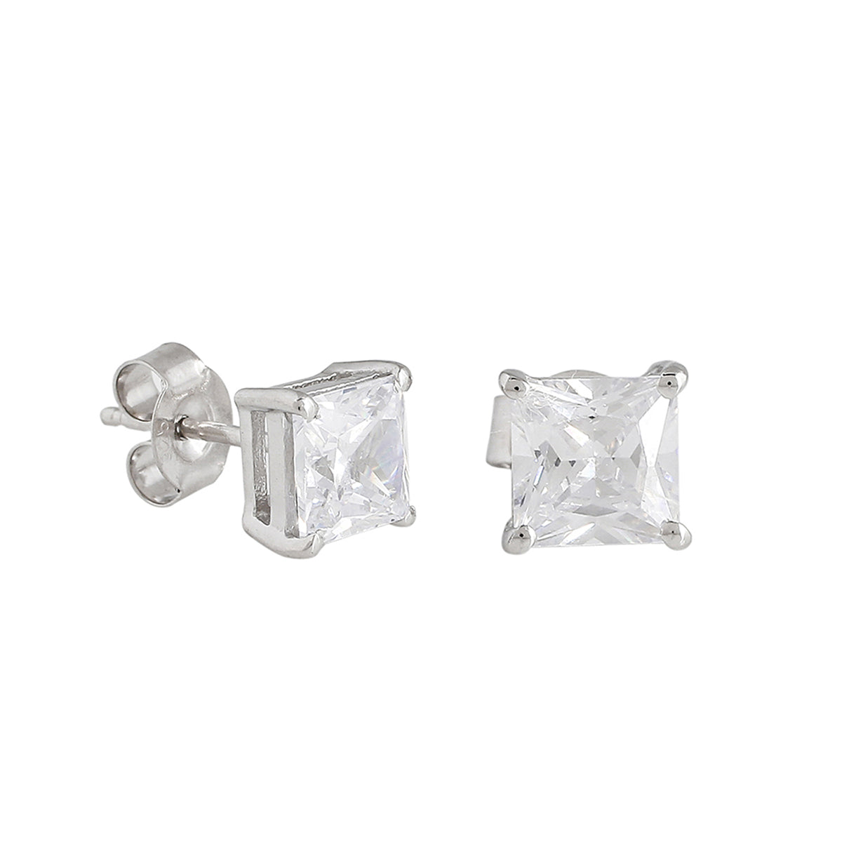 925 Sterling Silver Square CZ Stud Earrings