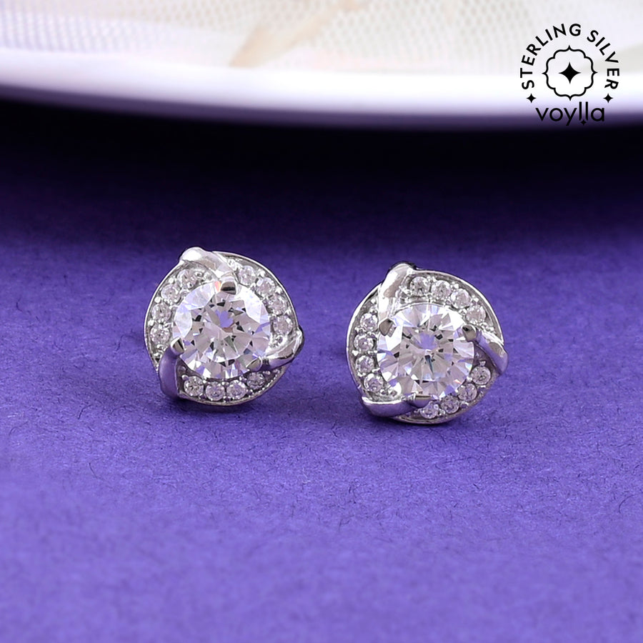 925 Sterling Silver Round CZ Stud Earrings