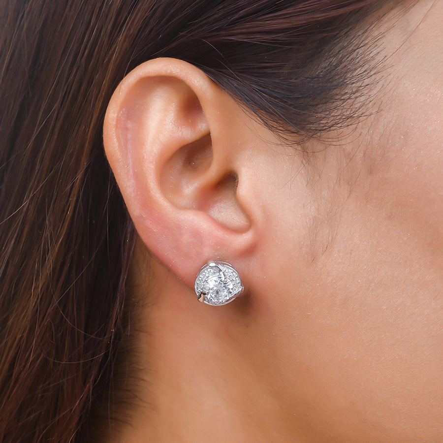 925 Sterling Silver Round CZ Stud Earrings