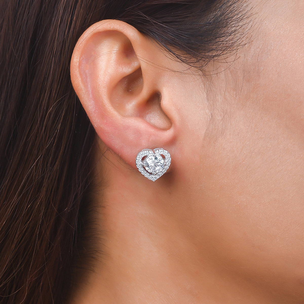 925 Sterling Silver CZ White Stone Embedded Stud Earrings