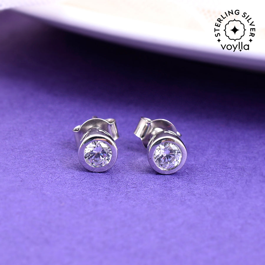 925 Sterling Silver CZ Stone Embedded Stud Earrings