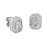 925 Sterling Silver CZ Pearl with Square Shaped Stud Earrings