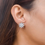 925 Sterling Silver CZ Enchanting Stone Shaped Floral Stud Earrings