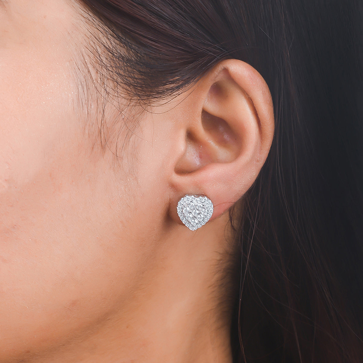 925 Sterling Silver CZ Heart Shaped Stud Earrings