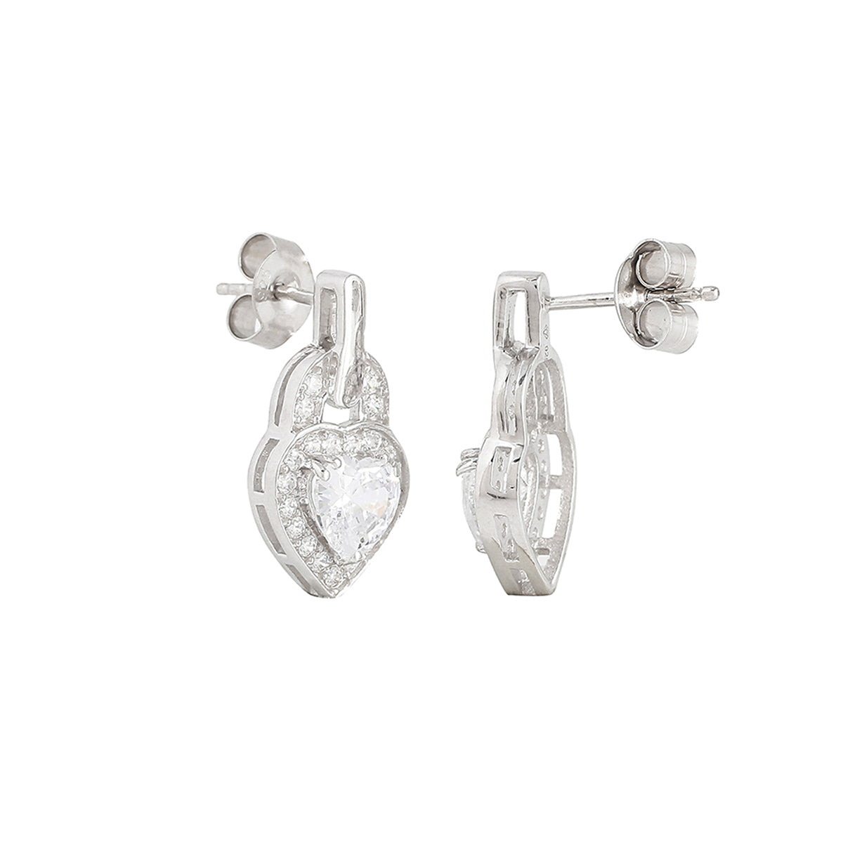 925 Sterling Silver CZ Sea Green Stone Heart Shaped Drop Earrings