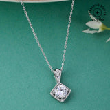 925 Sterling Silver CZ Square Pendant with Chain