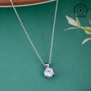 925 Sterling Silver CZ Single Stone Pendant with Chain