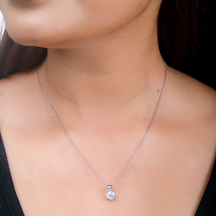 925 Sterling Silver CZ Single Stone Pendant with Chain