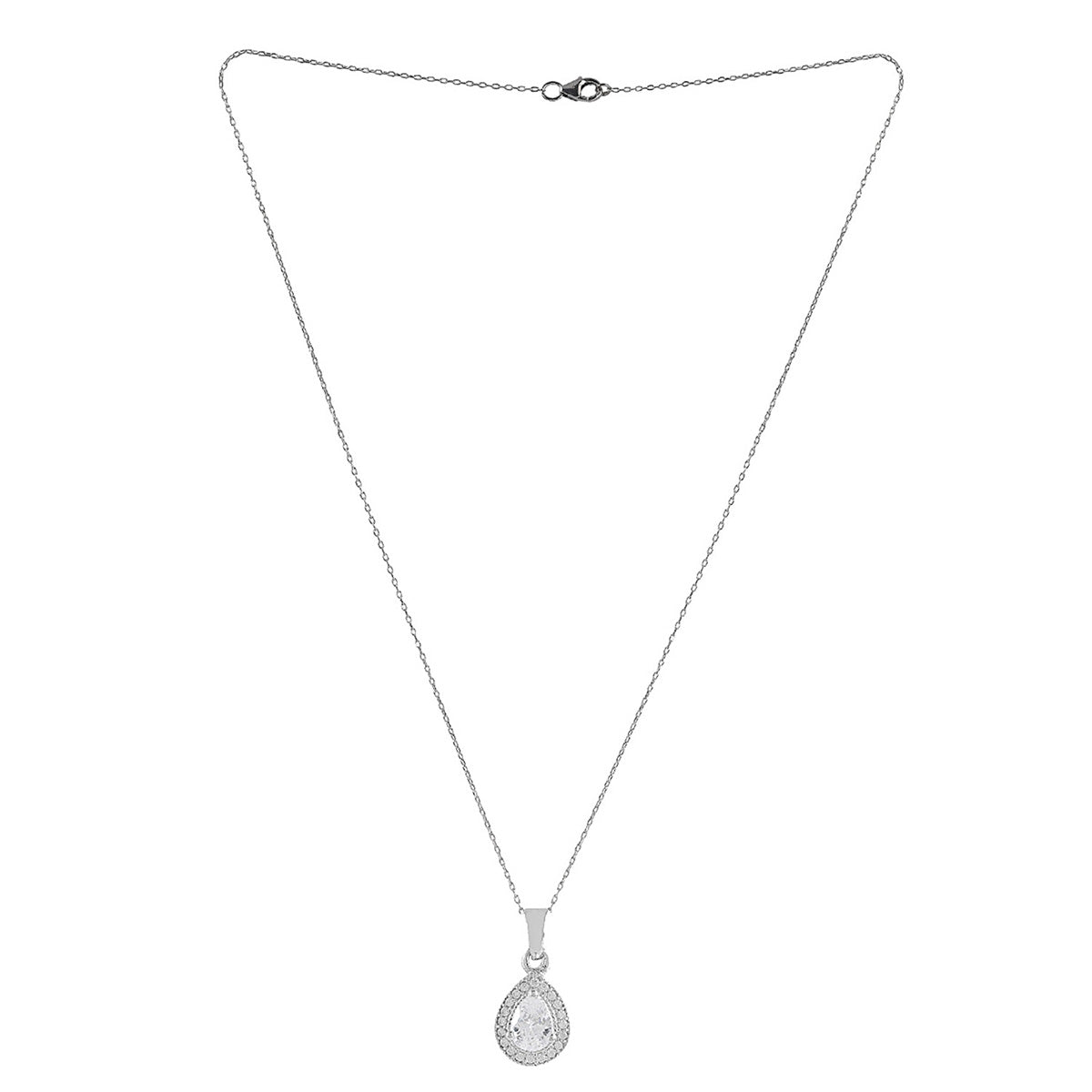 925 Sterling Silver CZ White Stone shaped Pendant with Chain