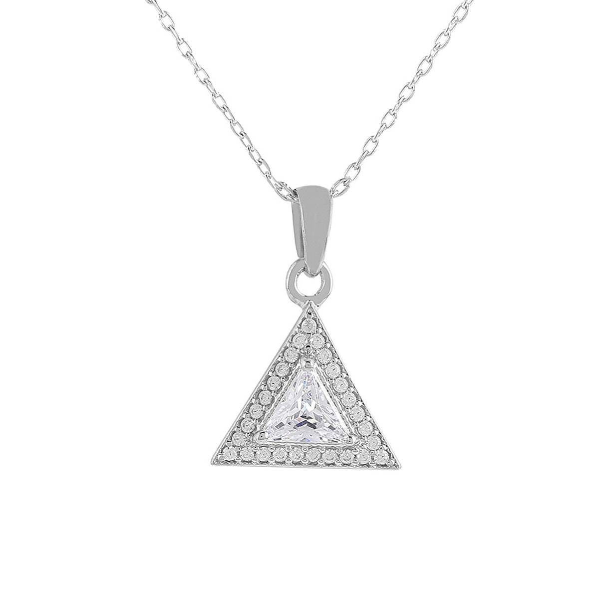 925 Sterling Silver CZ Pyramid Pendant with Chain