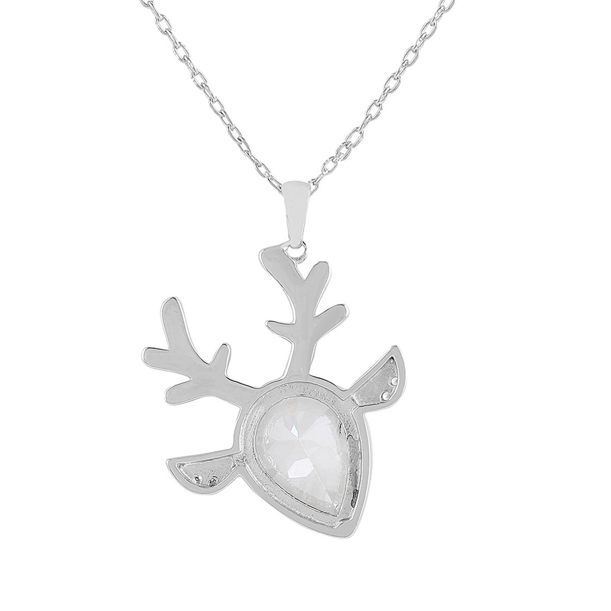 925 Sterling Silver CZ Deer Shaped Pendant with Chain