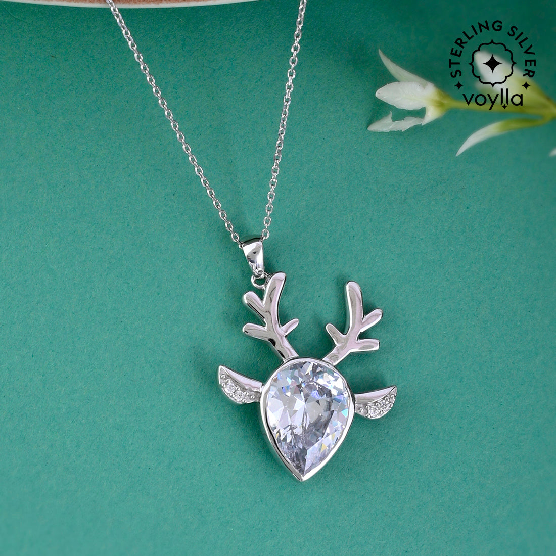 925 Sterling Silver CZ Deer Shaped Pendant with Chain