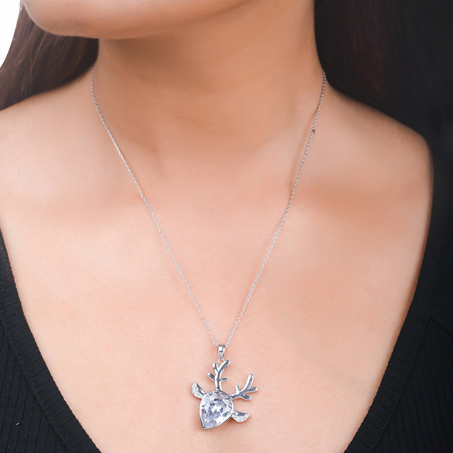 925 Sterling Silver CZ Deer Shaped Pendant with Chain