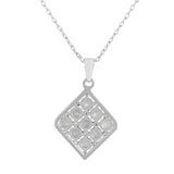 925 Sterling Silver CZ Square Shaped Pendant with Chain