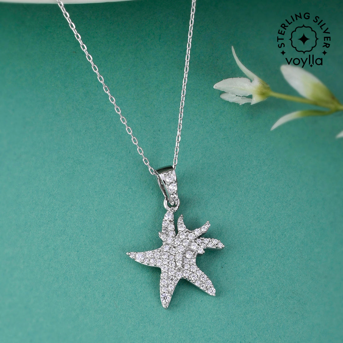 Quality Gold Sterling Silver Brilliant Embers Rhodium-plated CZ Starfish  Necklace QMP1420-18 - Getzow Jewelers