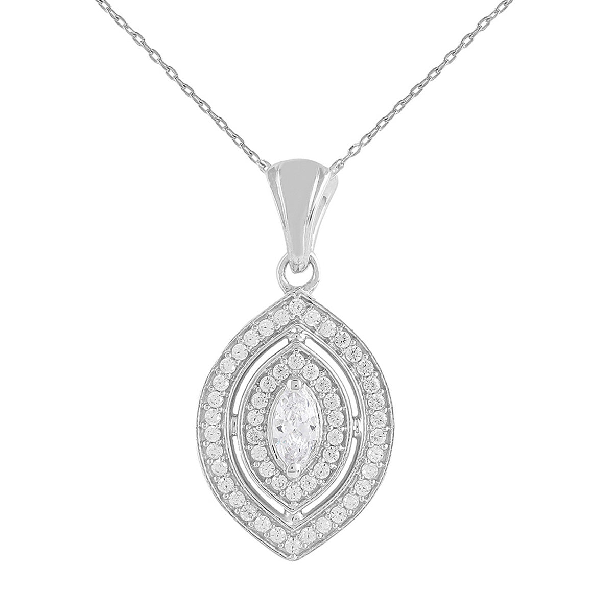 925 Sterling Silver CZ Marquise Pendant with Chain