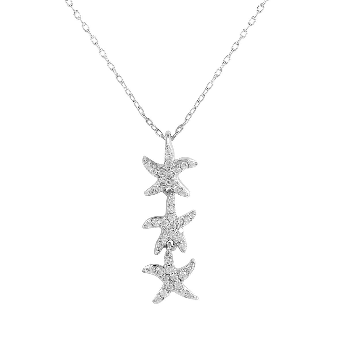 925 Sterling Silver CZ Three Stars Pendant with Chain