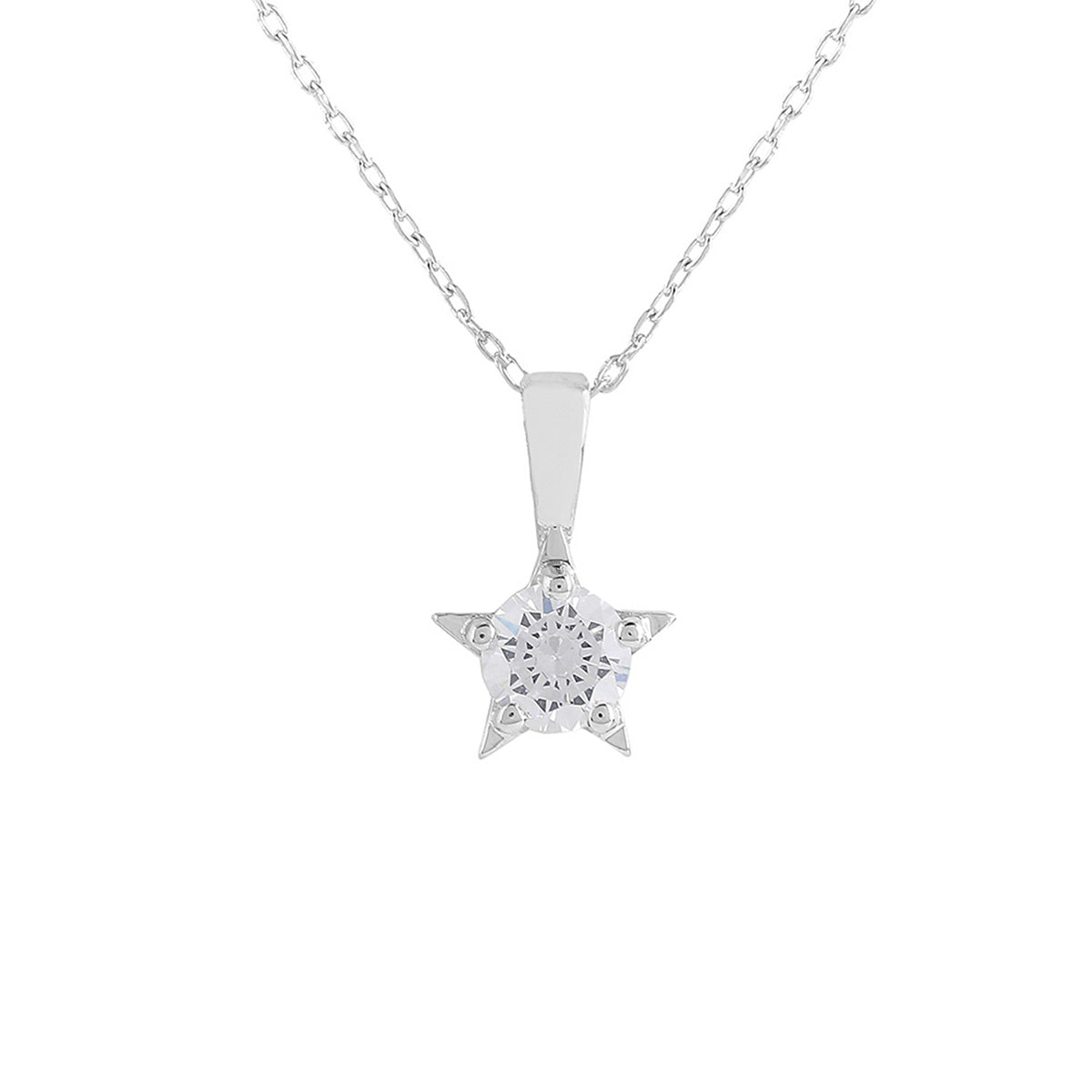 925 Sterling Silver CZ Star Shaped Pendant with Chain