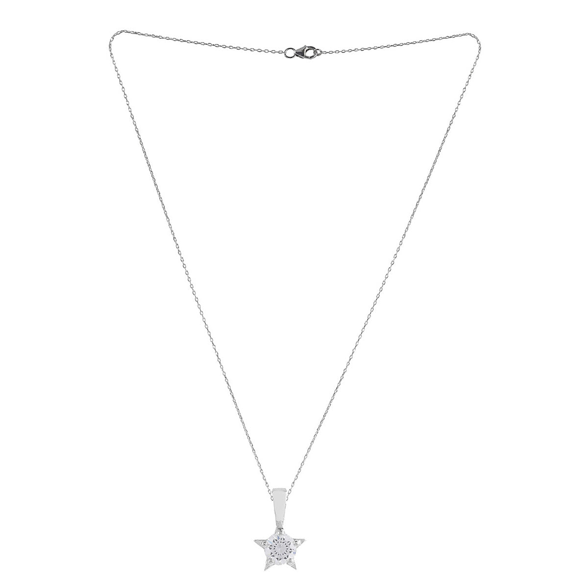 925 Sterling Silver CZ Star Shaped Pendant with Chain
