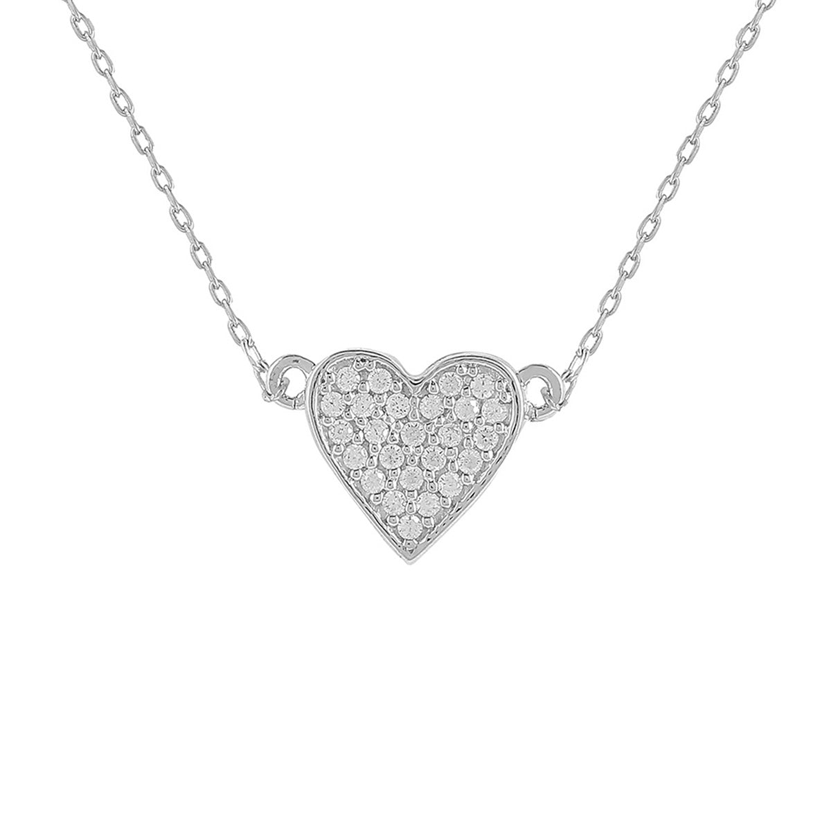 925 Sterling Silver CZ Tiny Heart Pendant with Chain