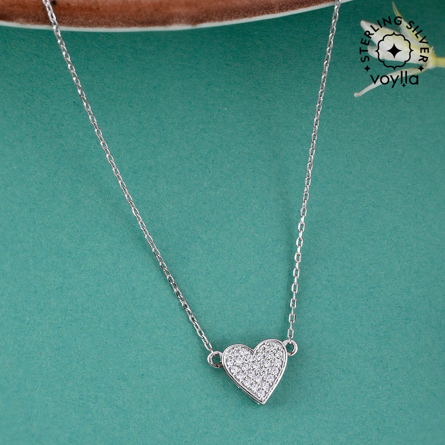 925 Sterling Silver CZ Tiny Heart Pendant with Chain
