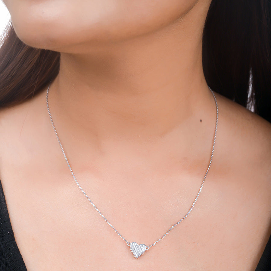 925 Sterling Silver CZ Tiny Heart Pendant with Chain