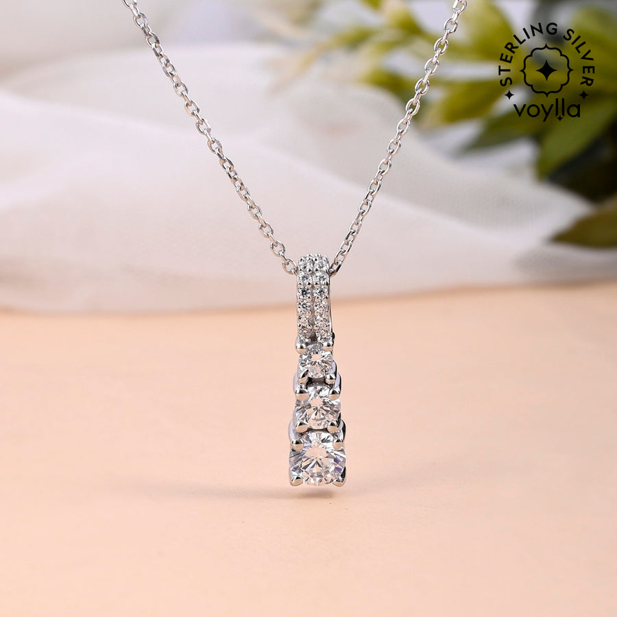 925 Sterling Silver CZ Aesthetic Cone Shaped Pendant with Chain
