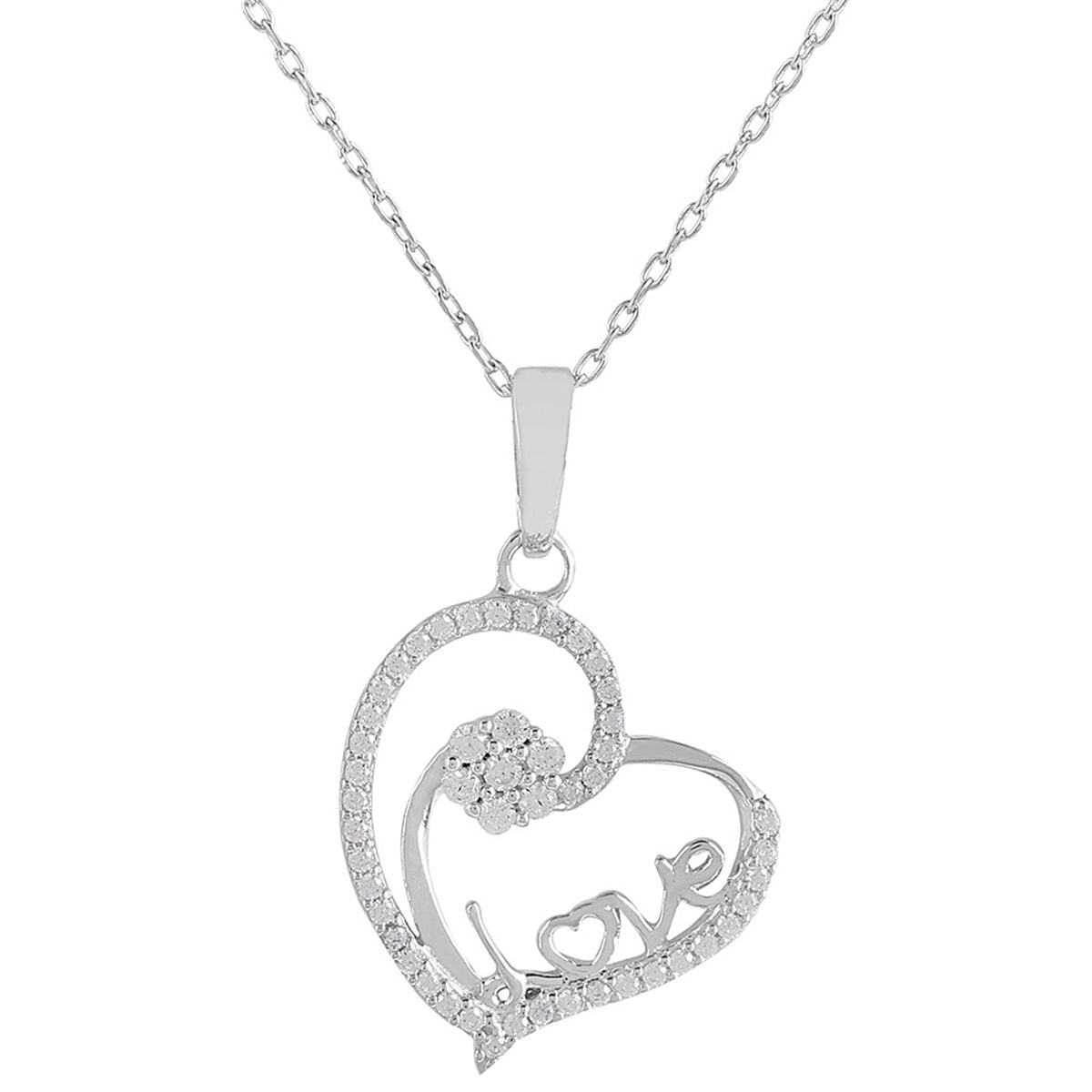 925 Sterling Silver CZ Heart Shaped Pendant with Chain