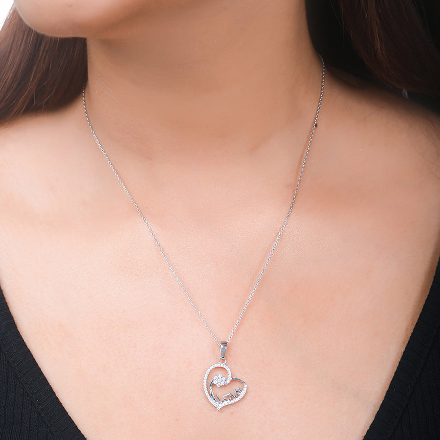 925 Sterling Silver CZ Heart Pendant with Chain | Voylla