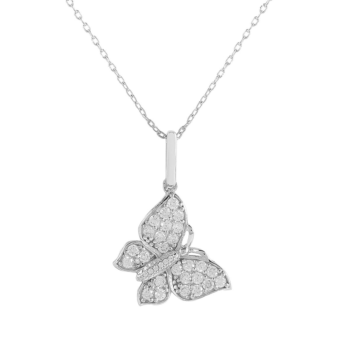 925 Sterling Silver CZ Butterfly Designed Pendant with Chain