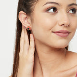 Pink & Green Stones Studded Floral Stud Earrings