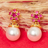 Faux Pearls Floral Earrings