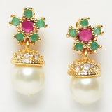 CZ Floral Earrings with Pearl Drops