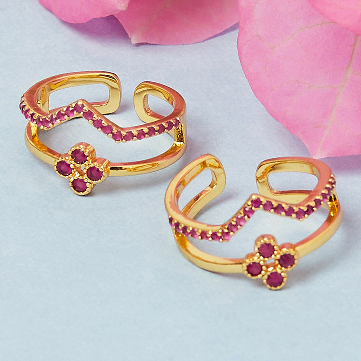 CZ Crown Shaped Gold Toe Rings - Main Image