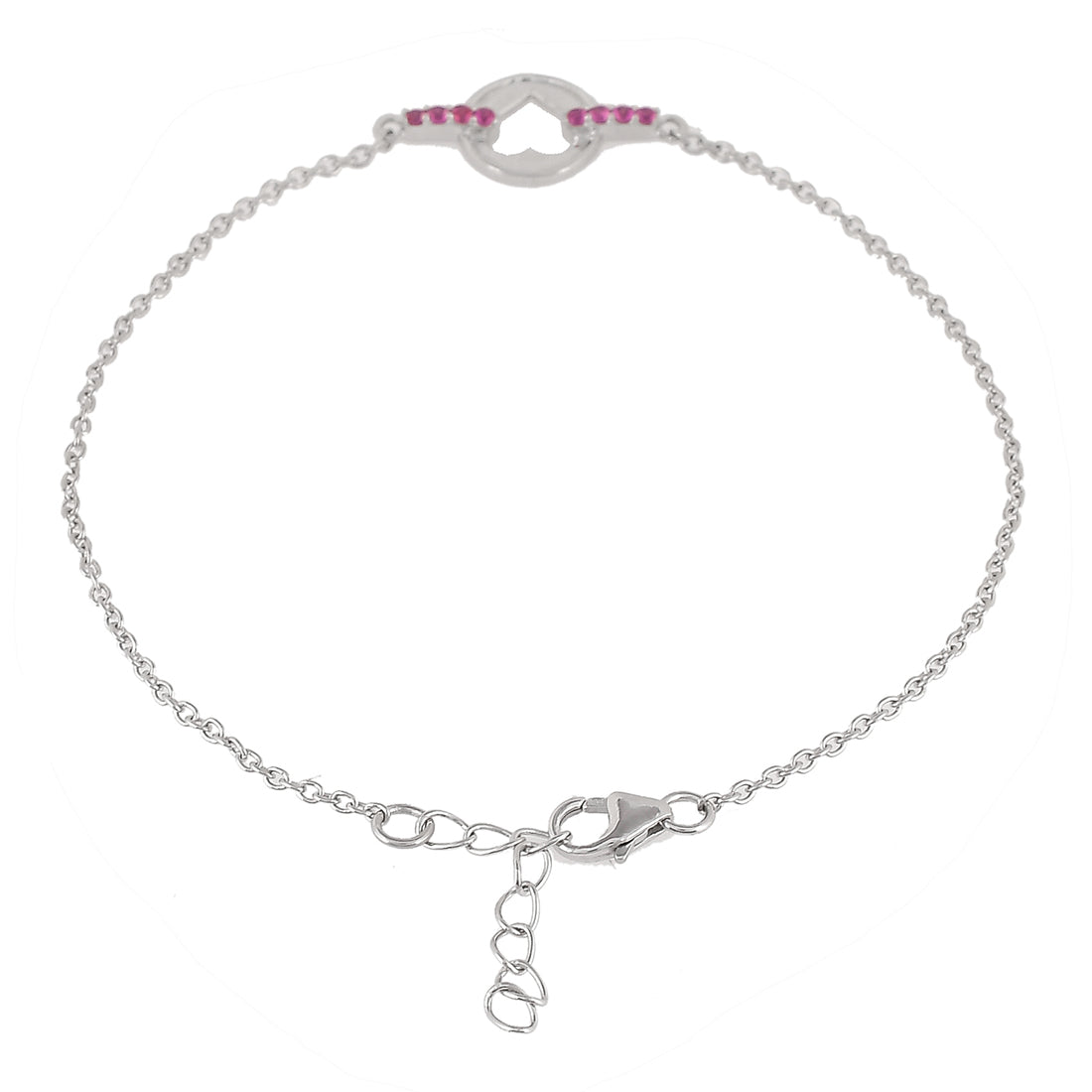 Sterling Silver Pink CZ Heart Silver Bracelet